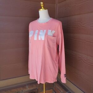 Victoria's Secret PINK Coral Graphic Long Sleeve T-Shirt Oversized Small 2016